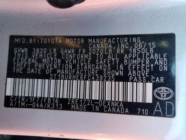 Photo 10 from auction – 2015 TOYOTA COROLLA L with VIN 2T1BURHE6FC439235