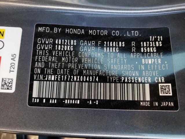 Photo 10 from auction – 2022 HONDA CIVIC EX with VIN JHMFE1F72NX004974