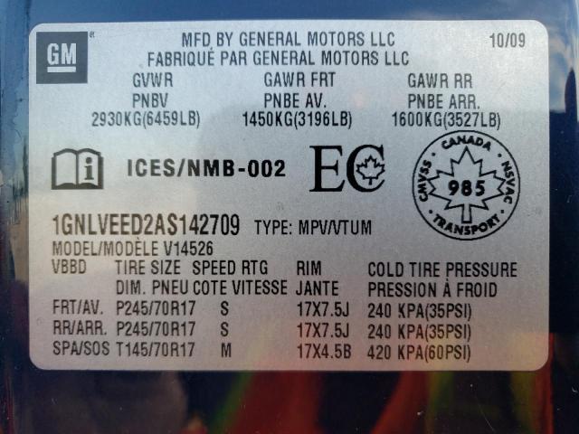 Photo 10 from auction – 2010 CHEVROLET TRAVERSE L with VIN 1GNLVEED2AS142709