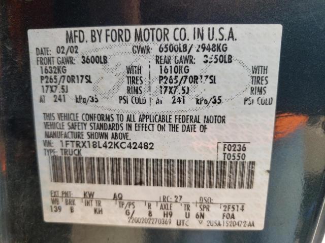Photo 10 from auction – 2002 FORD F150 with VIN 1FTRX18L42KC42482