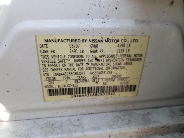 Photo 10 from auction – 2008 NISSAN MAXIMA SE with VIN 1N4BA41E88C803047