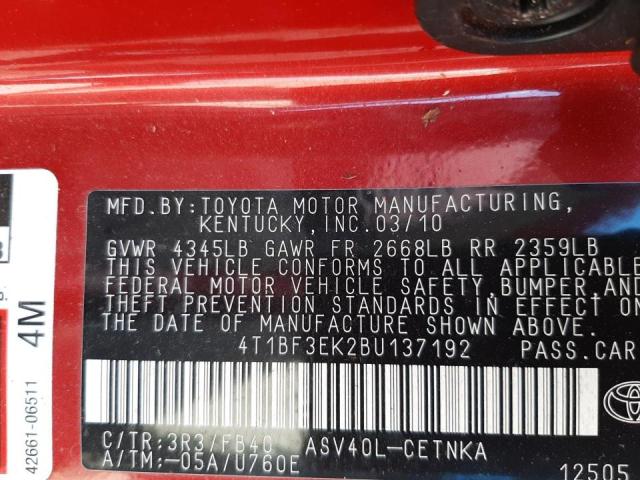 Photo 10 from auction – 2011 TOYOTA CAMRY BASE with VIN 4T1BF3EK2BU137192
