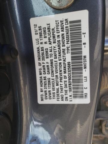 Photo 10 from auction – 2012 HONDA CIVIC EX with VIN 19XFB2F80CE325689