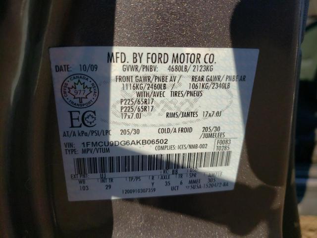 Photo 10 from auction – 2010 FORD ESCAPE XLT with VIN 1FMCU9DG6AKB06502