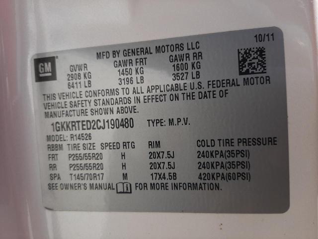 Photo 10 from auction – 2012 GMC ACADIA DEN with VIN 1GKKRTED2CJ190480