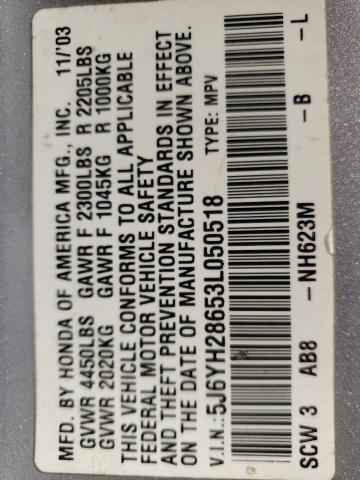 Photo 10 from auction – 2003 HONDA ELEMENT EX with VIN 5J6YH28653L050518