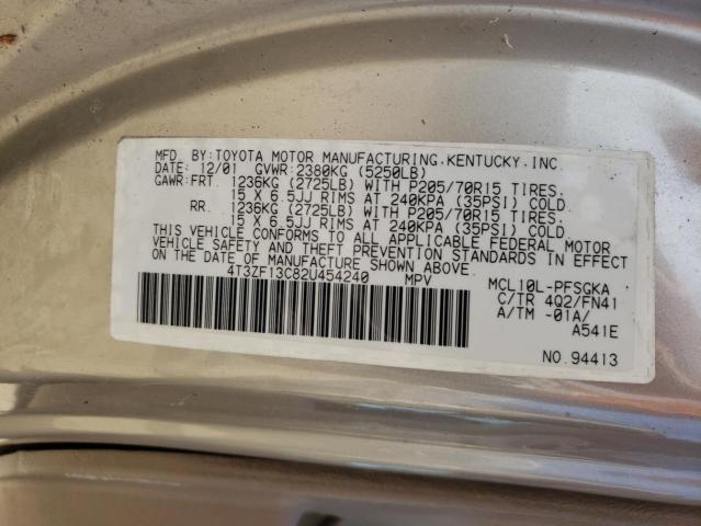 Photo 10 from auction – 2002 TOYOTA SIENNA LE with VIN 4T3ZF13C82U454240