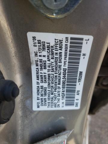 Photo 10 from auction – 2006 HONDA CIVIC LX with VIN 1HGFA16596L044040