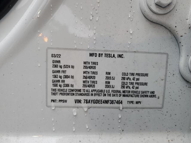Photo 10 from auction – 2022 TESLA MODEL Y with VIN 7SAYGDEE4NF387464