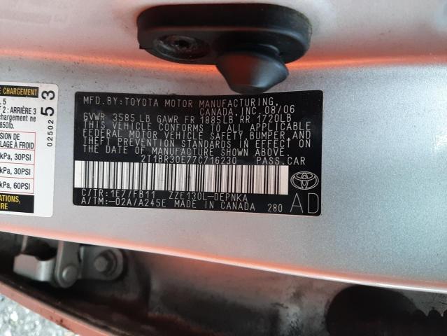 Photo 10 from auction – 2007 TOYOTA COROLLA CE with VIN 2T1BR30E77C716230