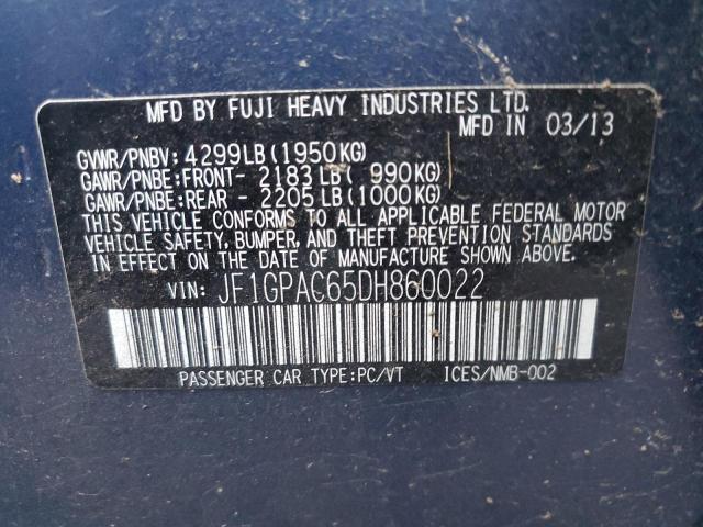 Photo 10 from auction – 2013 SUBARU IMPREZA PR with VIN JF1GPAC65DH860022