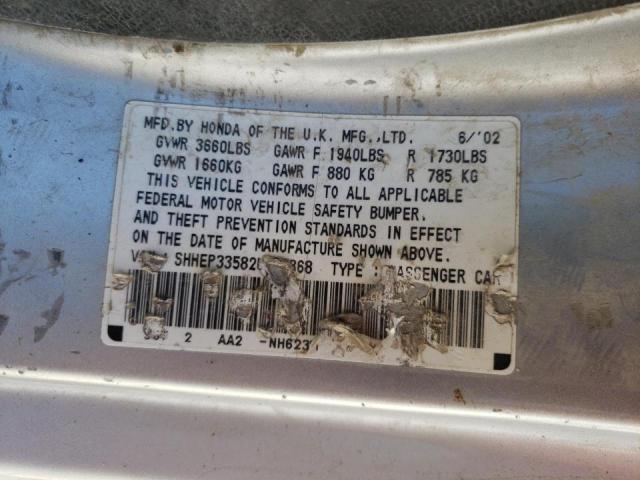 Photo 10 from auction – 2002 HONDA CIVIC SI with VIN SHHEP33582U308868
