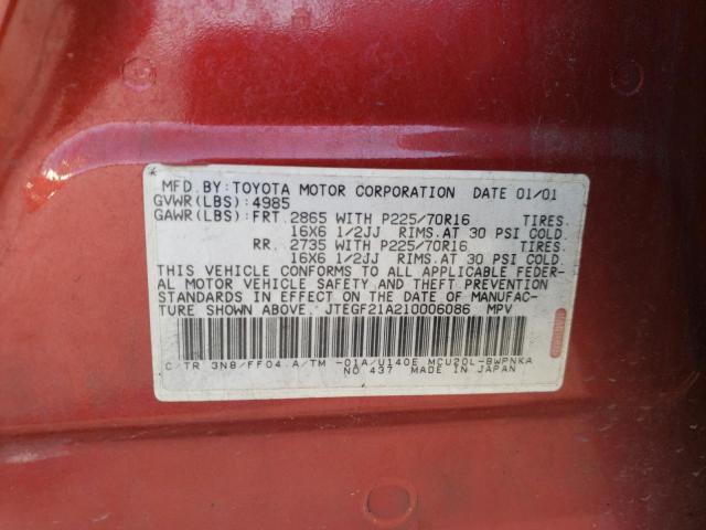 Photo 10 from auction – 2001 TOYOTA HIGHLANDER with VIN JTEGF21A210006086