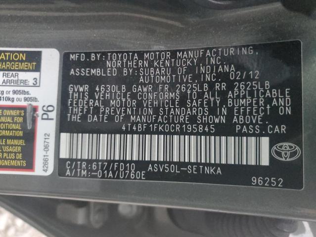 Photo 10 from auction – 2012 TOYOTA CAMRY BASE with VIN 4T4BF1FK0CR195845