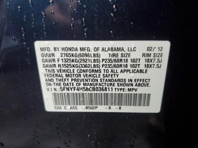 Photo 10 from auction – 2012 HONDA PILOT EXL with VIN 5FNYF4H58CB036811