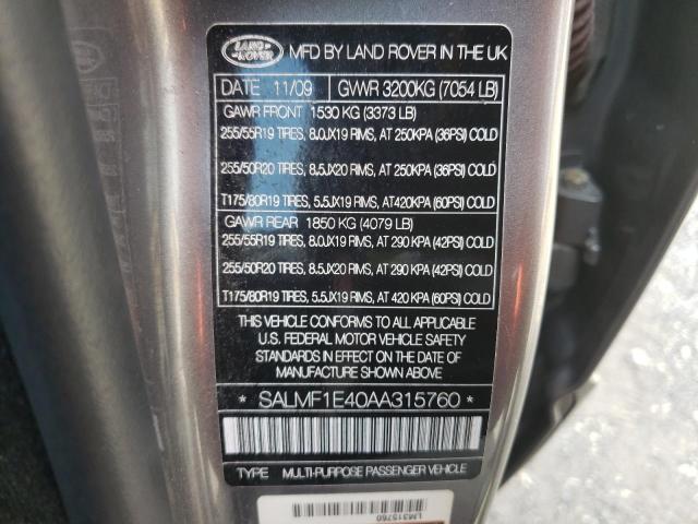 Photo 10 from auction – 2010 LAND ROVER RANGE ROVE with VIN SALMF1E40AA315760