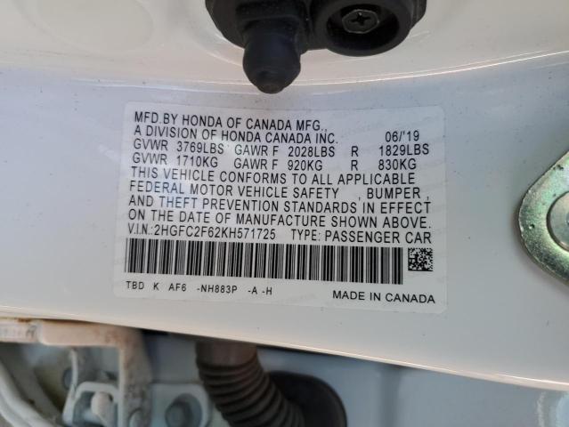 Photo 10 from auction – 2019 HONDA CIVIC LX with VIN 2HGFC2F62KH571725