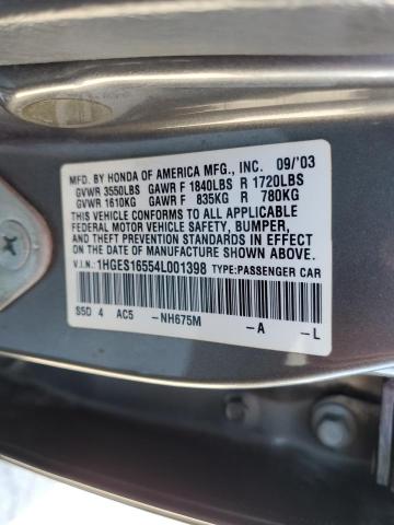 Photo 10 from auction – 2004 HONDA CIVIC LX with VIN 1HGES16554L001398
