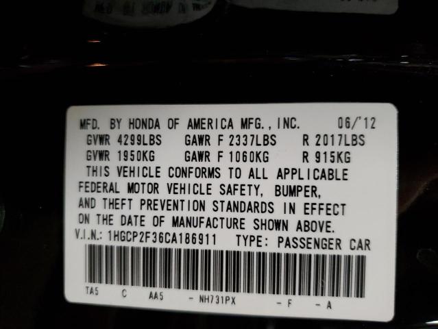 Photo 10 from auction – 2012 HONDA ACCORD LX with VIN 1HGCP2F36CA186911