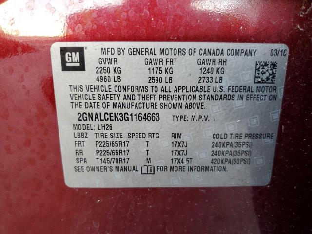 Photo 10 from auction – 2016 CHEVROLET EQUINOX LT with VIN 2GNALCEK3G1164663