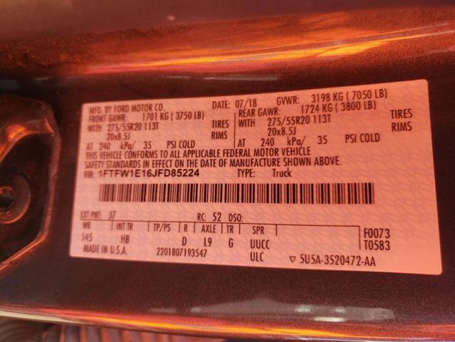 Photo 10 from auction – 2018 FORD F150 SUPER with VIN 1FTFW1E16JFD85224