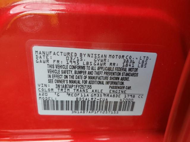 Photo 10 from auction – 2015 NISSAN SENTRA S with VIN 3N1AB7AP1FY257155