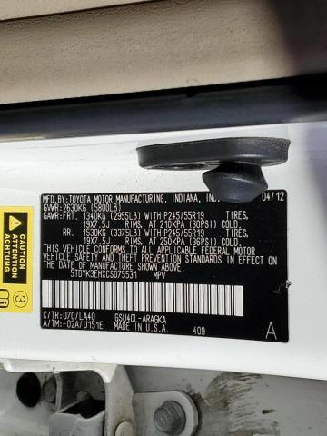 Photo 10 from auction – 2012 TOYOTA HIGHLANDER with VIN 5TDYK3EHXCS075531