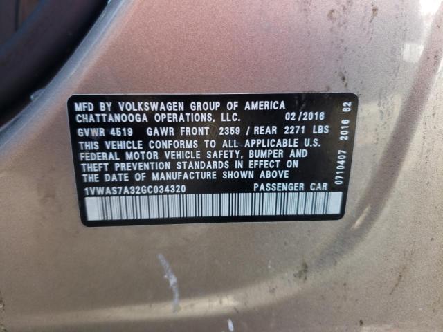 Photo 10 from auction – 2016 VOLKSWAGEN PASSAT S with VIN 1VWAS7A32GC034320