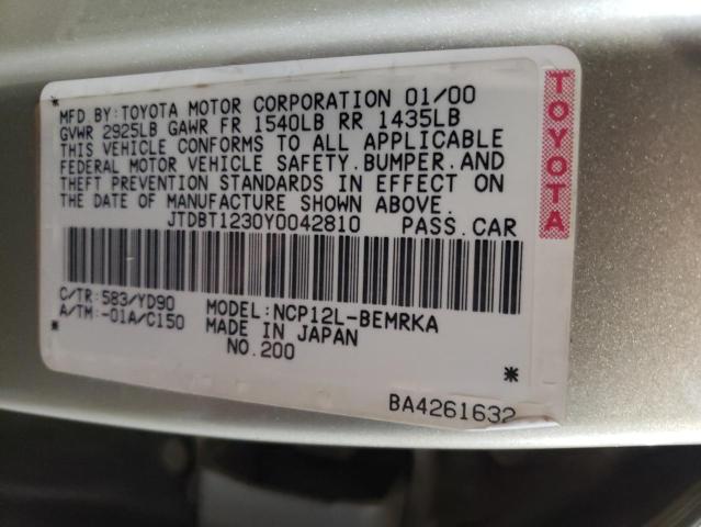 Photo 10 from auction – 2000 TOYOTA ECHO with VIN JTDBT1230Y0042810