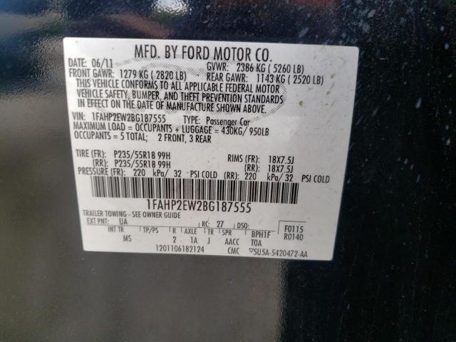 Photo 10 from auction – 2011 FORD TAURUS SEL with VIN 1FAHP2EW2BG187555