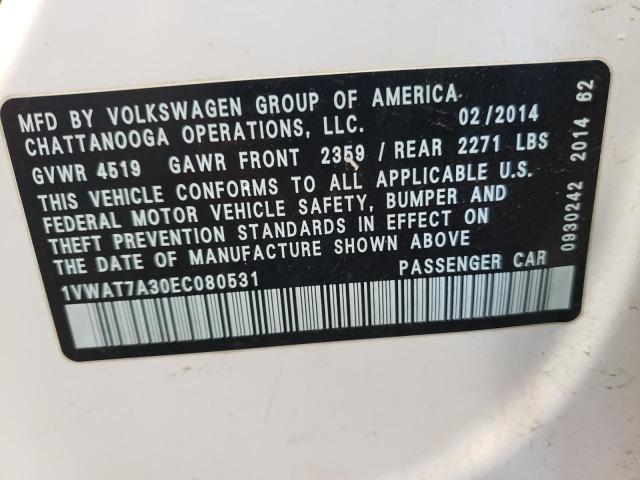 Photo 10 from auction – 2014 VOLKSWAGEN PASSAT S with VIN 1VWAT7A30EC080531