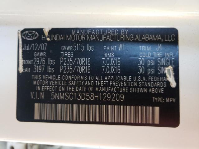 Zdjęcie 10 z aukcji – 2008 HYUNDAI SANTA FE G z VIN 5NMSG13D58H129209