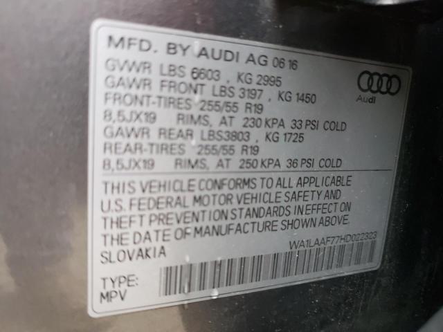 Photo 10 from auction – 2017 AUDI Q7 PREMIUM with VIN WA1LAAF77HD022323