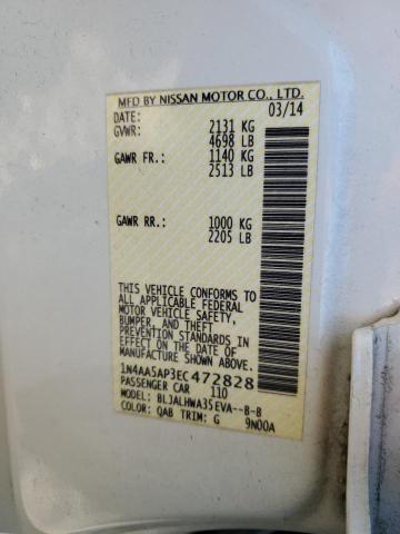 Photo 10 from auction – 2014 NISSAN MAXIMA S with VIN 1N4AA5AP3EC472828