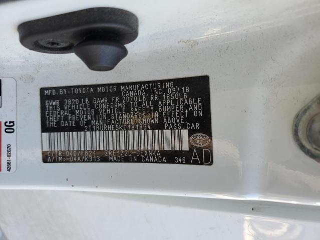 Photo 10 from auction – 2019 TOYOTA COROLLA L with VIN 2T1BURHE5KC181834