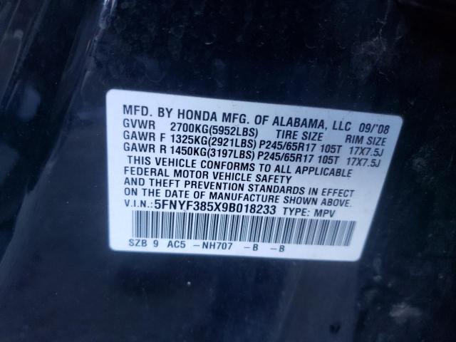 Photo 10 from auction – 2009 HONDA PILOT EXL with VIN 5FNYF385X9B018233
