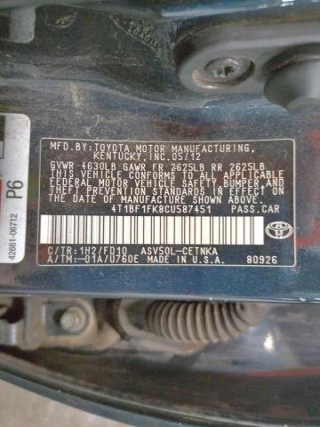 Photo 10 from auction – 2012 TOYOTA CAMRY BASE with VIN 4T1BF1FK8CU587451