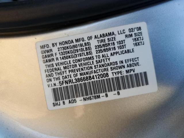 Photo 10 from auction – 2008 HONDA ODYSSEY EX with VIN 5FNRL38668B412008