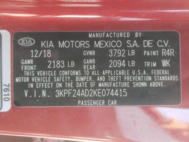 Photo 10 from auction – 2019 KIA FORTE FE with VIN 3KPF24AD2KE074415