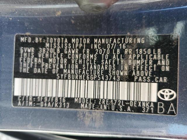 Photo 10 from auction – 2016 TOYOTA COROLLA L with VIN 5YFBURHE6GP543743