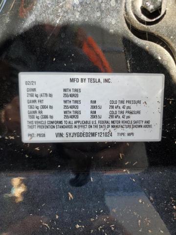 Photo 10 from auction – 2021 TESLA MODEL Y with VIN 5YJYGDED2MF121024
