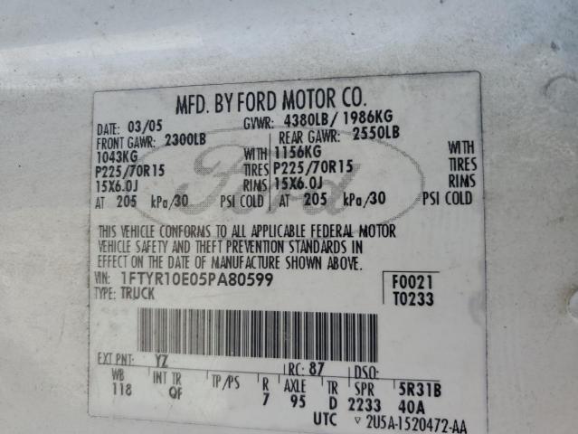Photo 10 from auction – 2005 FORD RANGER with VIN 1FTYR10E05PA80599