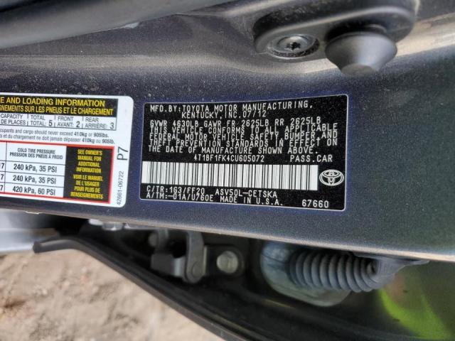 Photo 10 from auction – 2012 TOYOTA CAMRY BASE with VIN 4T1BF1FK4CU605072