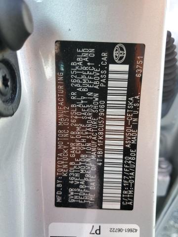 Photo 10 from auction – 2012 TOYOTA CAMRY BASE with VIN 4T1BF1FK8CU579060