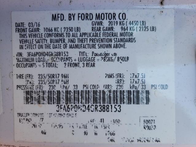 Photo 10 from auction – 2016 FORD FUSION SE with VIN 3FA6P0HD4GR388153
