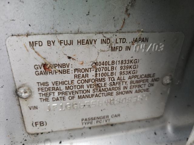 Photo 10 from auction – 2004 SUBARU IMPREZA with VIN JF1GG65564G808387