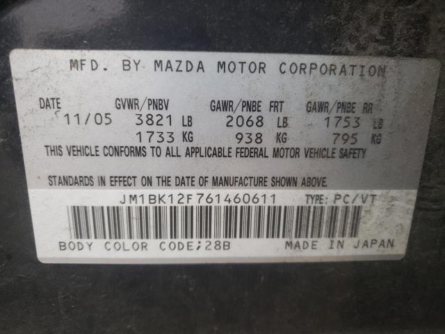 Photo 10 from auction – 2006 MAZDA 3 I with VIN JM1BK12F761460611