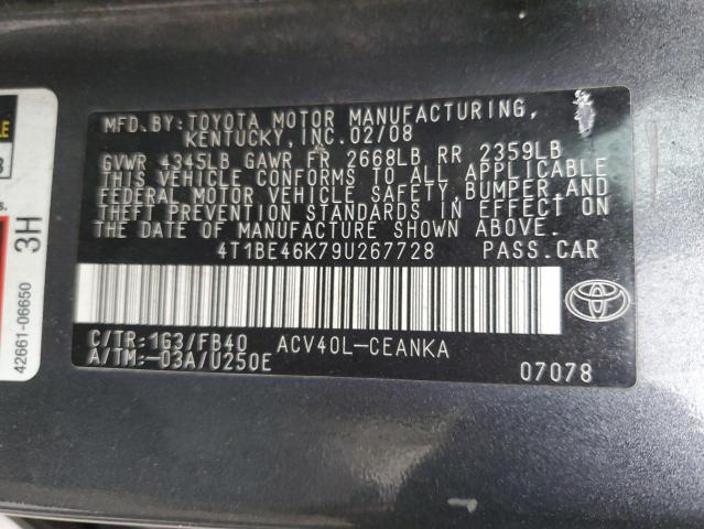 Photo 10 from auction – 2009 TOYOTA CAMRY with VIN 4T1BE46K79U267728