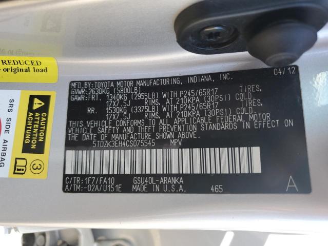 Photo 10 from auction – 2012 TOYOTA HIGHLANDER with VIN 5TDZK3EH4CS075545