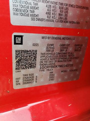 Photo 10 from auction – 2021 CHEVROLET SILVERADO with VIN 1GCRYBEK7MZ243733